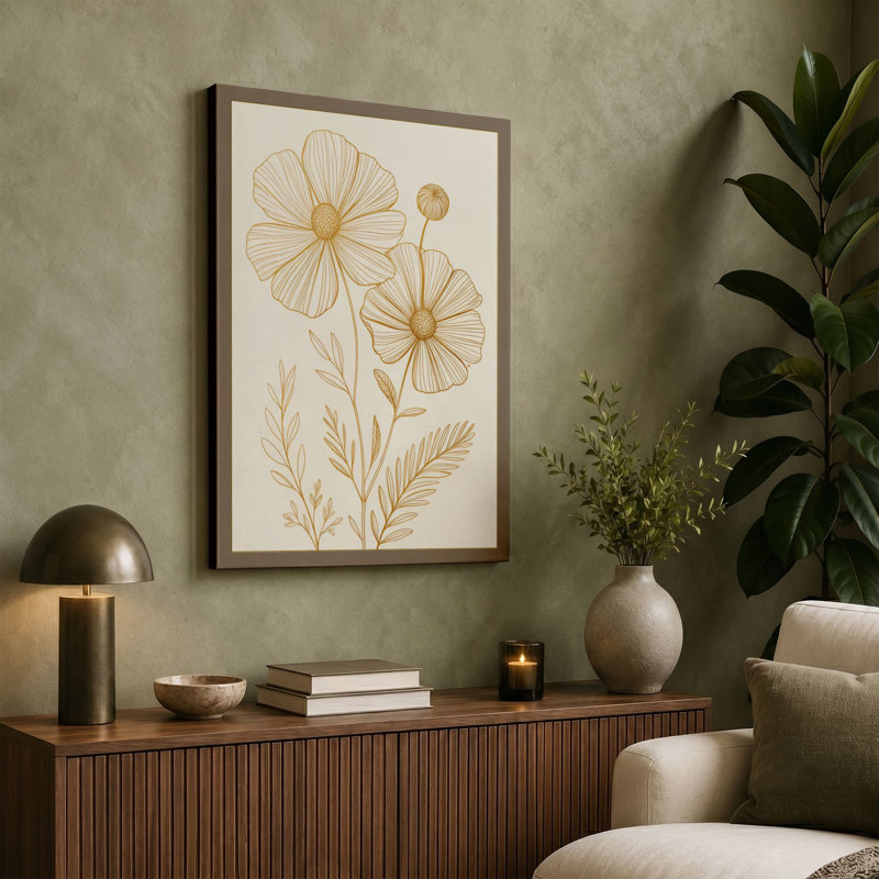 Golden Study Botanical 1 Piece Wrapped Canvas Wall Art, 18x12 - 45.7 x 30.5 cm, Cream Border