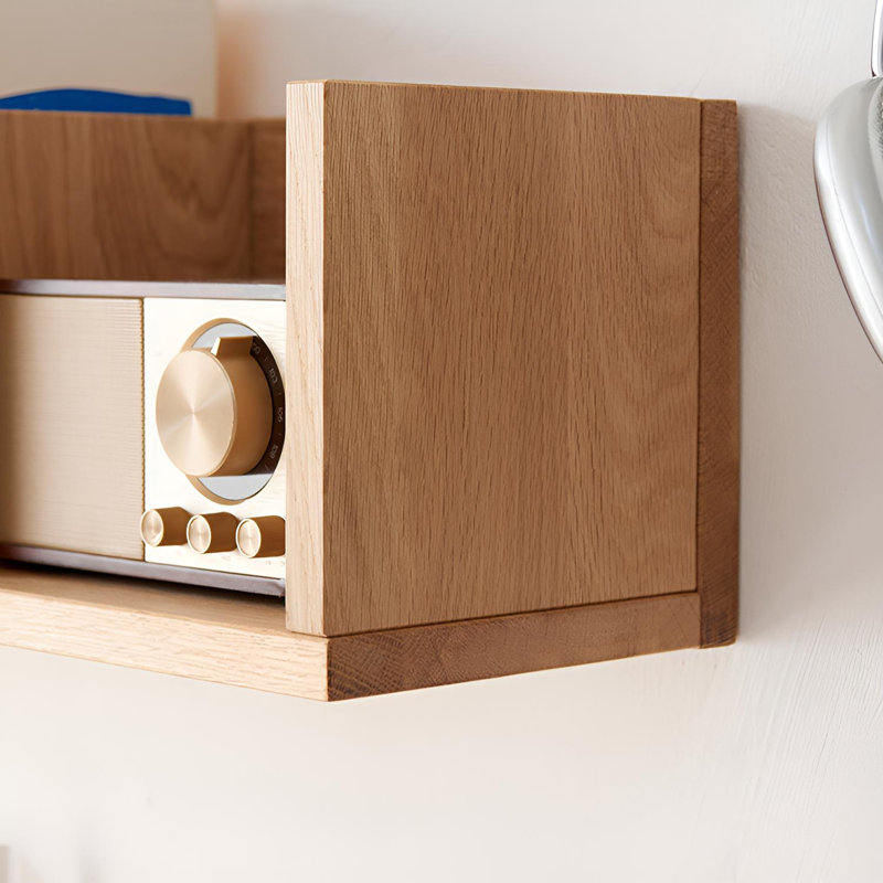 Solid Oak Wall Shelf With Multi-Cubby Design