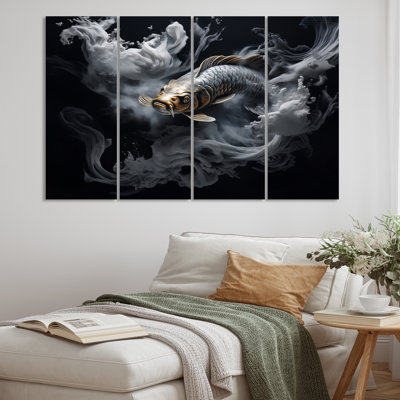 " Gray Kois Fish Mystical Elegance " 4 - Pieces