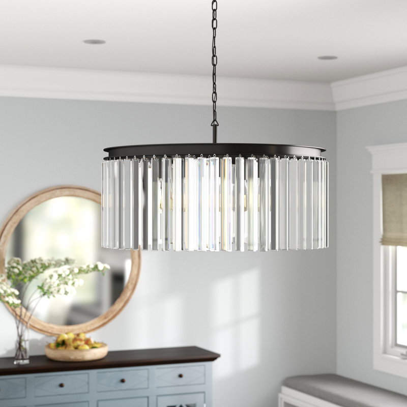 Lustre cylindrique unique à 8 lumières Yazmin, Brun moka, H 13,5 po x l 31,5 po x P 31,5 po, Abat-jour argenté (gris)