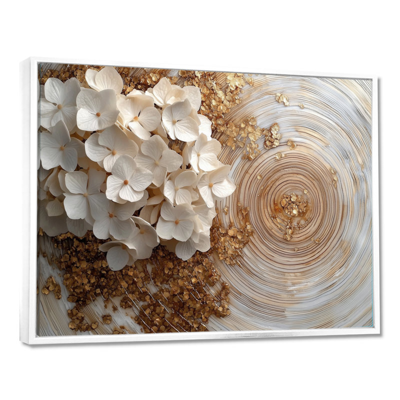 Momina, fleurs d'hortensia en cristal sur glissière en bois I - hydrangées, art mural, H 12 po x l 20 po, Blanc