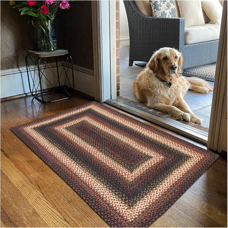 Tapis en jute de qualité supérieure canneberge / noir / rouge, Rectangle 2 pi 3 po x 3 pi 9 po