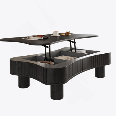 Table basse à plateau relevable pour salon 42 po - Rangement caché à panneau cannelé, relevage hydraulique silencieux, coins de sécurité courbés, assemblage en 5 minutes (l 27 po x H 13 à 18,9 po, noir)