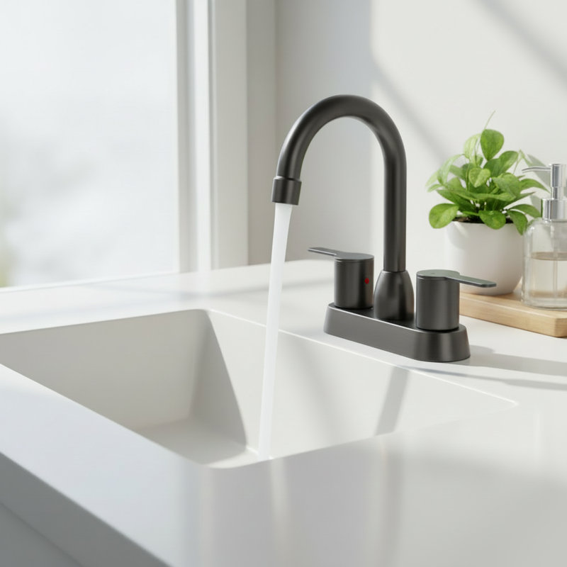 Robinet de lavabo de salle de bain 4 "à 2 poignées avec bec pivotant 360 ° à arc élevé, Noir mat