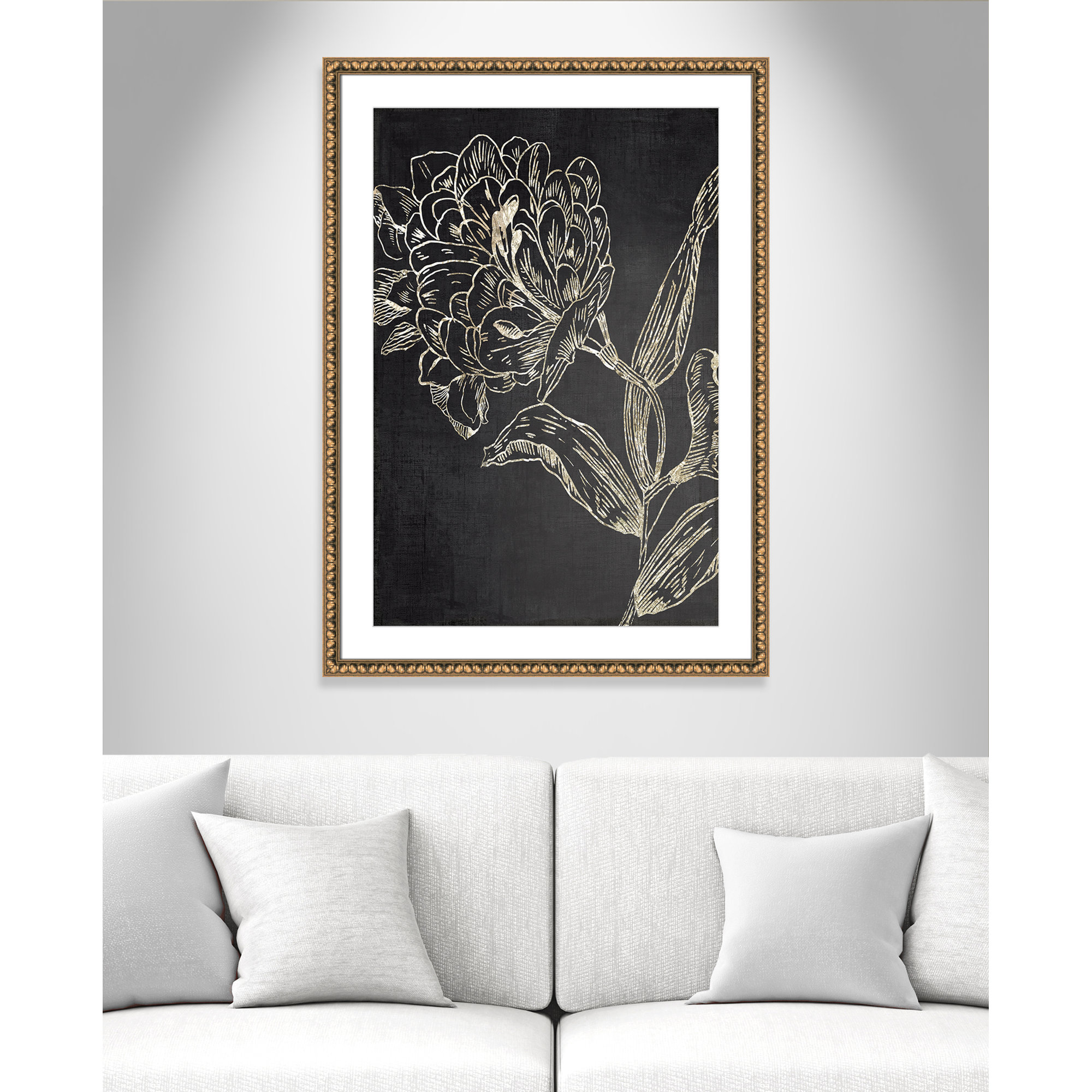 Golden Flower Folklore II by Asia Jensen - Picture Frame Graphic Art, Gold Bead, 42.5" H x 30.5" W