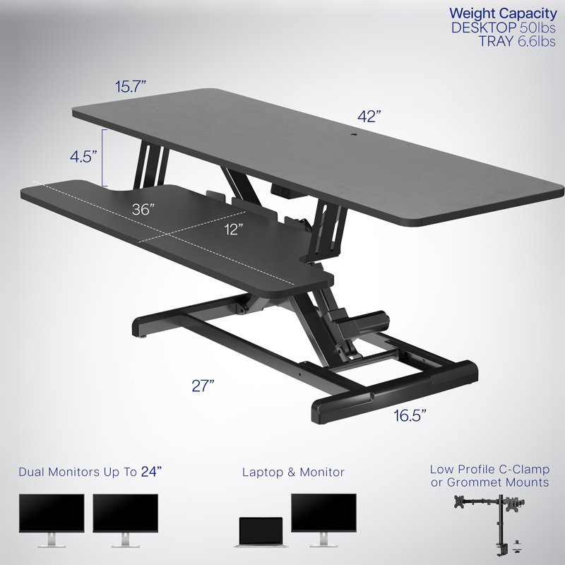 Support pour écran de bureau VIVO, H 5,7 po x l 42 po x P 15,7 po