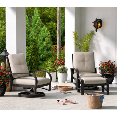 Fauteuils club pivotants 3 pièces Chamber en aluminium avec repose-pieds et coussins Sunbrella®
