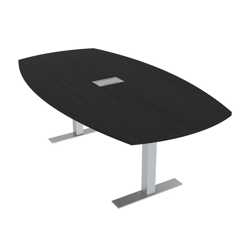 Table de conférence Arc Boat avec bases en T en métal et modules de données, L 72 po x l 48 po, Cyprès noir, Argent argent