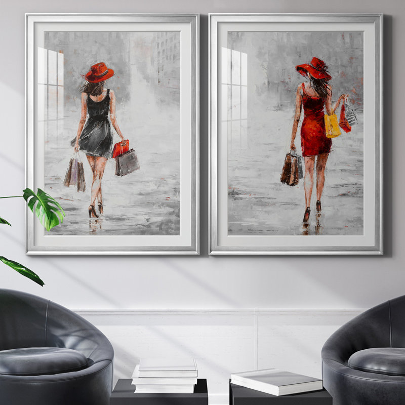 City City I - ensemble de 2 reproductions d'art, H 26,5 po x l 73 po x P 1,5 po, Papier avec cadre argenté, Blanc