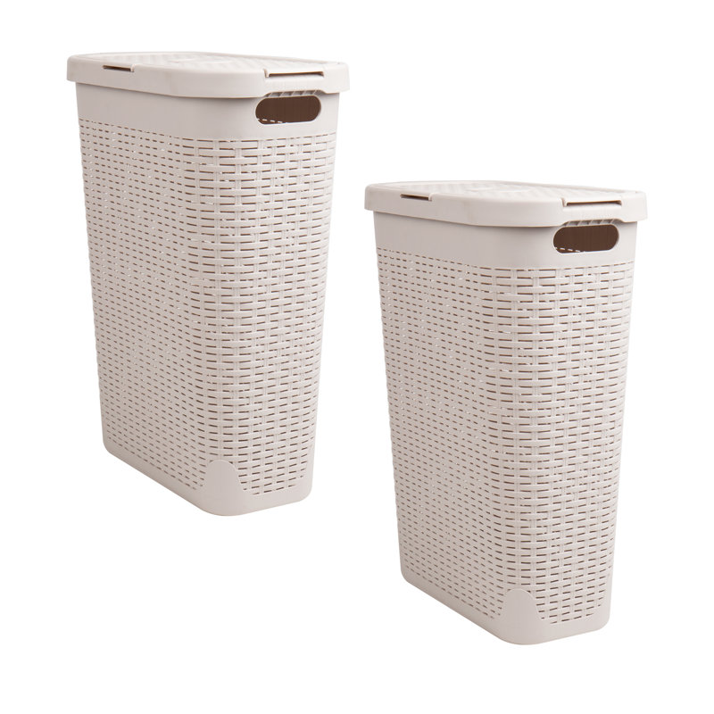 Panier à linge mince, capacité de 40 litres, couvercle à charnières, paquet de 2, Ivoire, P 18 po x l 10,4 po x H 23,5 po