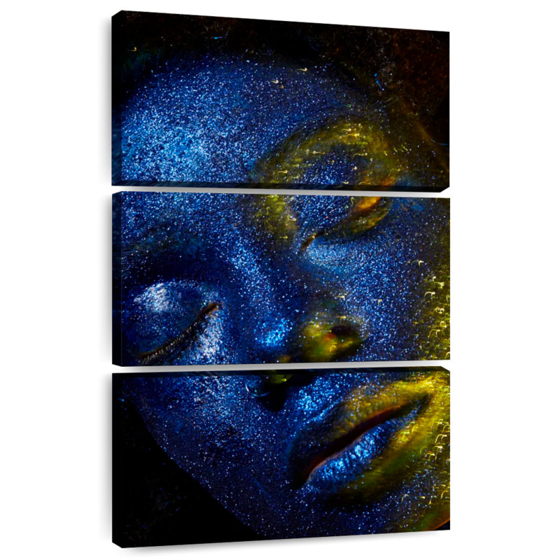 Senne Blue Glitter Face Portrait, 32'' H x 20'' W
