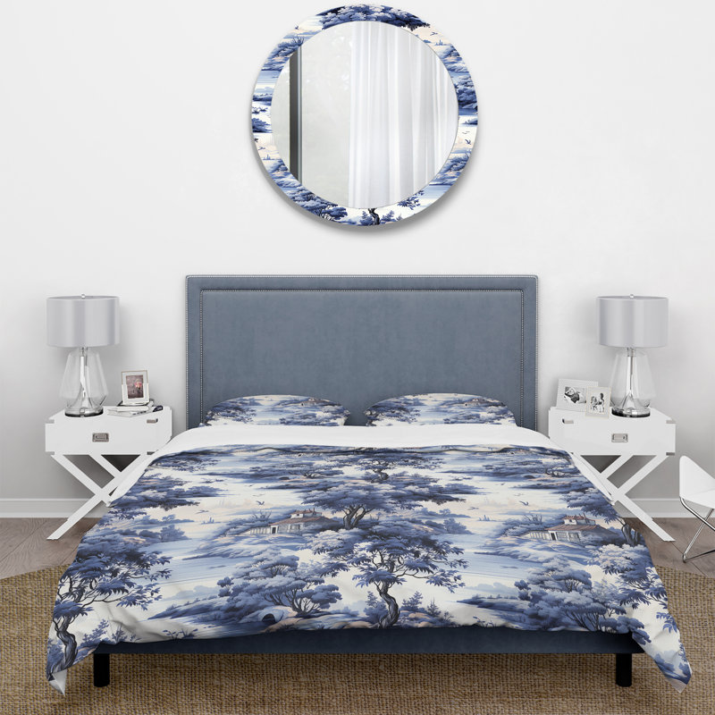Cobalt Toile Victorian Pattern - Ensemble de housse de couette à motif floral