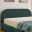 Grand lit plateforme tapissier grand, style minimaliste moderne, vert classique avec tête de lit courbée et tiroirs de rangement
