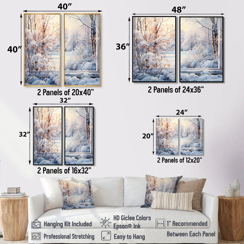 «Winter River Window View III - Winter Landscape», art mural, 36" H x 48" W, Impression encadrée flottante, Gold