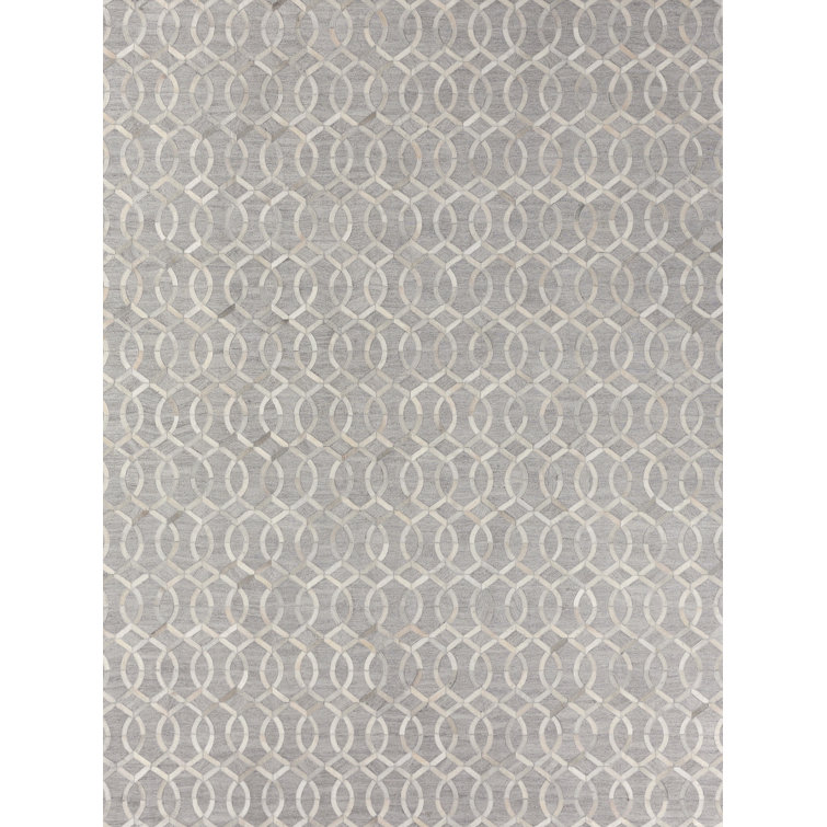Berlin Cowhide Geometric Area Rug in Silver
