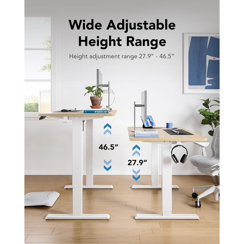 Standing Desk，Adjustable Height Of The Lifting Desk, Beige/White, 46.5" H x 55.1" W x 23.6" D