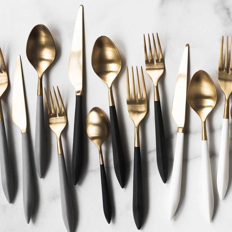 VIETRI Ares Stainless Steel Flatware Set, Gold/Black