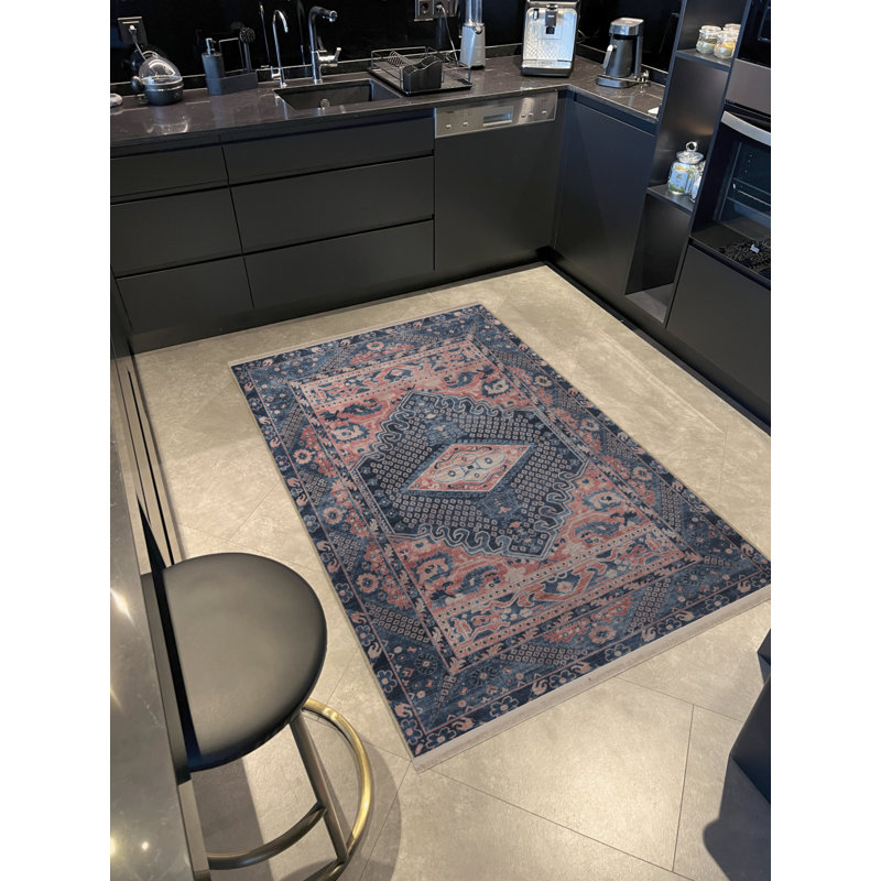 Tapis décoratif rétro à motif traditionnel rose et rose, Rectangle 3 pi 4 po x 5 pi