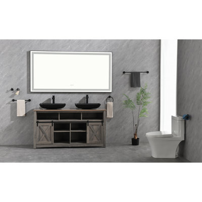 Miroir de salle de bain 72 po x 36 po à DEL avec cadre en aluminium, miroir de meuble-lavabo mural, antibuée, mémoire, 3 couleurs, réglable en continu