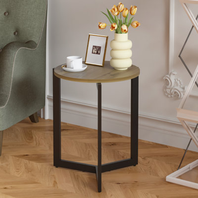 Table de chevet ronde de 19,68 po avec structure en métal ferme et, pour le salon, la chambre à coucher, le bureau - Table de chevet brune rustique, 19,68 po et le balcon, option décorative légère