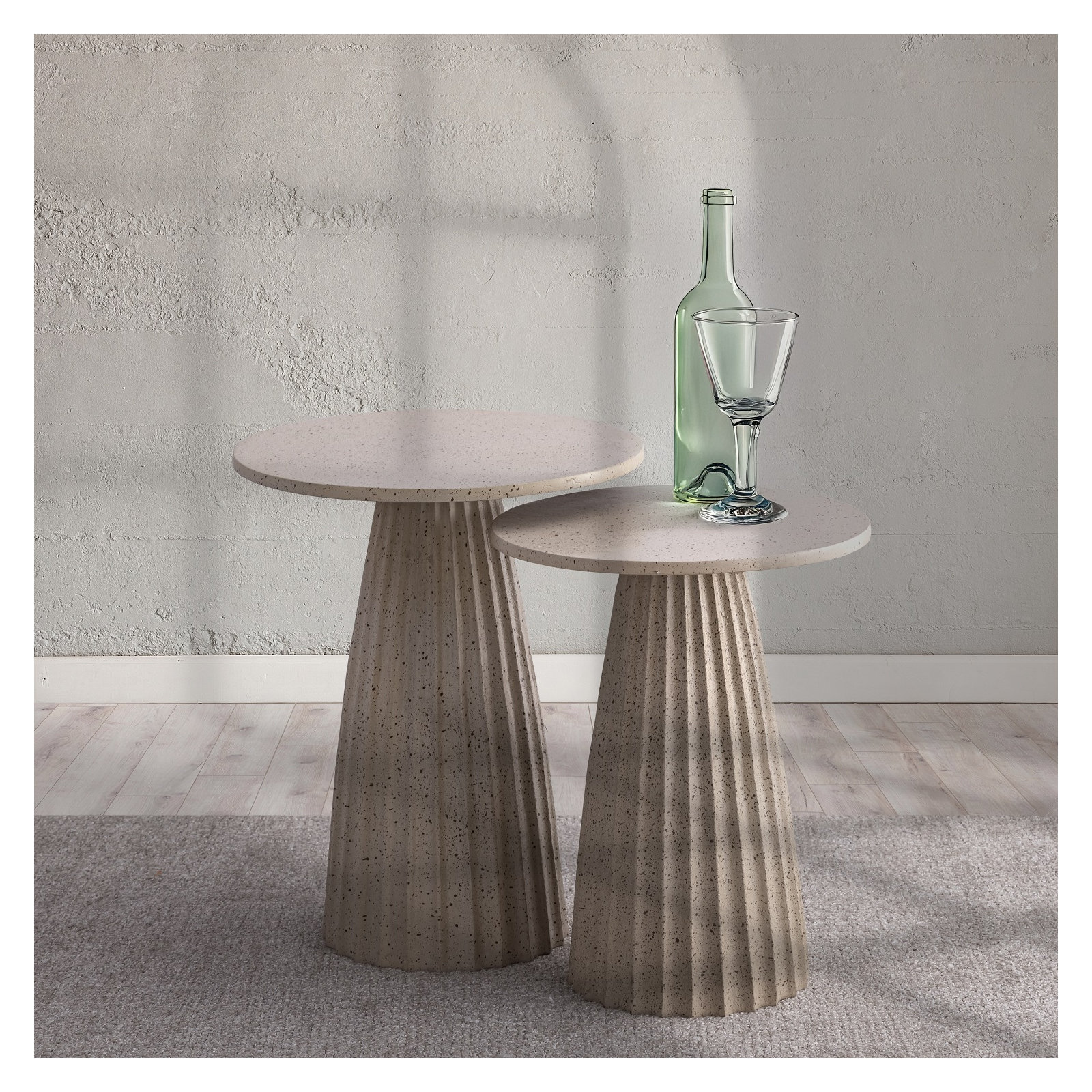 Aluminum Side Table W/Chisel Texture Base, Beige Top/Brown Base, 20" H x 16" W x 16" D
