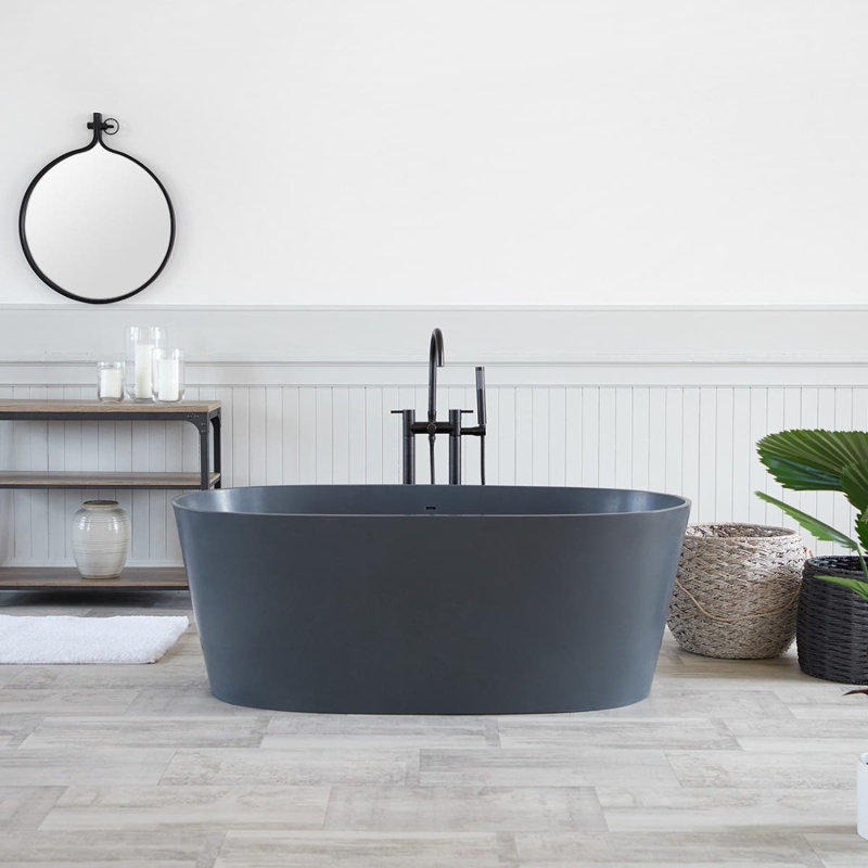 59.38'' x 30'' Freestanding Soaking Resin Bathtub, Matte Dark Gray
