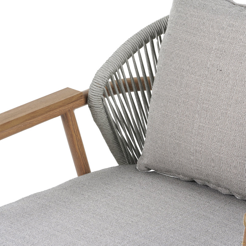 Fauteuil club d'extérieur en corde, ensemble de 2, 2, Beige, Teck