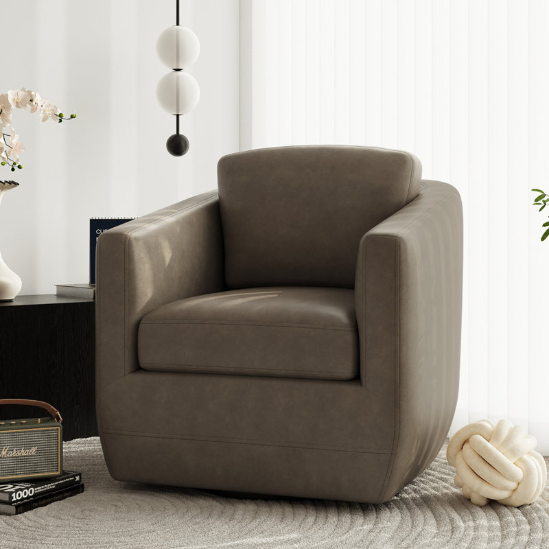 Modern Soft 29" Wide Leather Upholstered 360° Swivel Accent Chair No Assembly Required, Wolf Gray