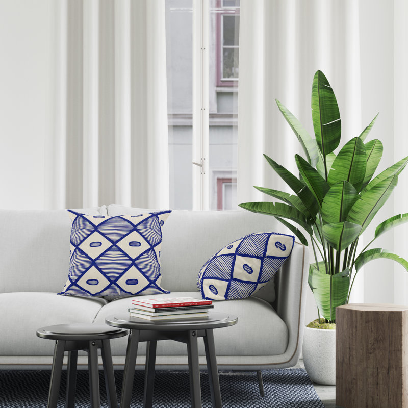 Jeté carré en polyester intérieur / extérieur, L 15 po x H 15 po, Bleu marine