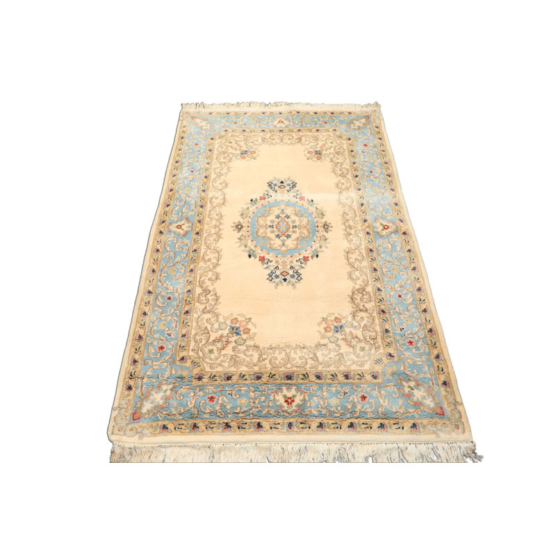 Tapis velouté ivoire en laine nouée à la main 4 x 6