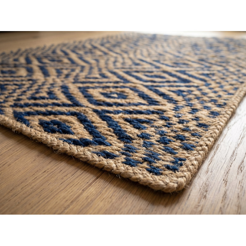 Tapis bleu/beige à rayures diamond handwoven Rieke
