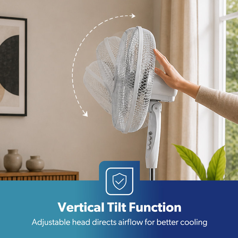 GEEPAS 16” Pedestal Free Standing Cooling Fan | 3 Speeds 5 Blades Wide Angled Oscillation Pivoting Head & Adjustable Height | Powerful Airflow Floor Fan | Home Office Use, 1 Year Warranty 45W