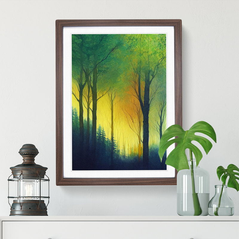 Watercolour Forest No.1 - Wall Art, 36cm H x 27cm W, Walnut Framed Paper, White