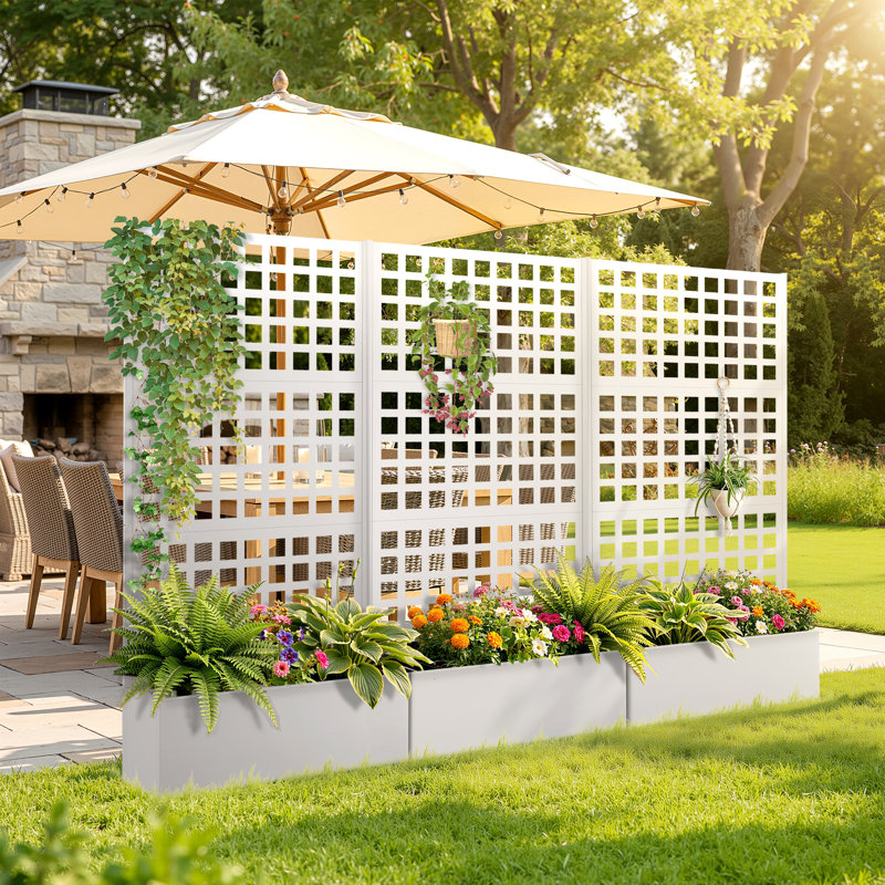 Metal Raised Garden Bed with Trellis, Garden Box for Vegetables and Flowers, Trellis Planter Box for Climbing Plants and Vines, Galvanized Raised Garden Bed, 72"x35" White