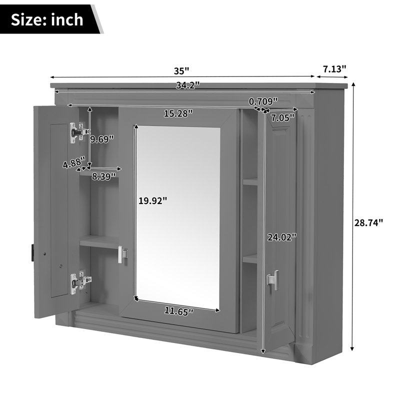 Armoire de salle de bain murale avec miroir, armoire à pharmacie murale avec 5 tablettes