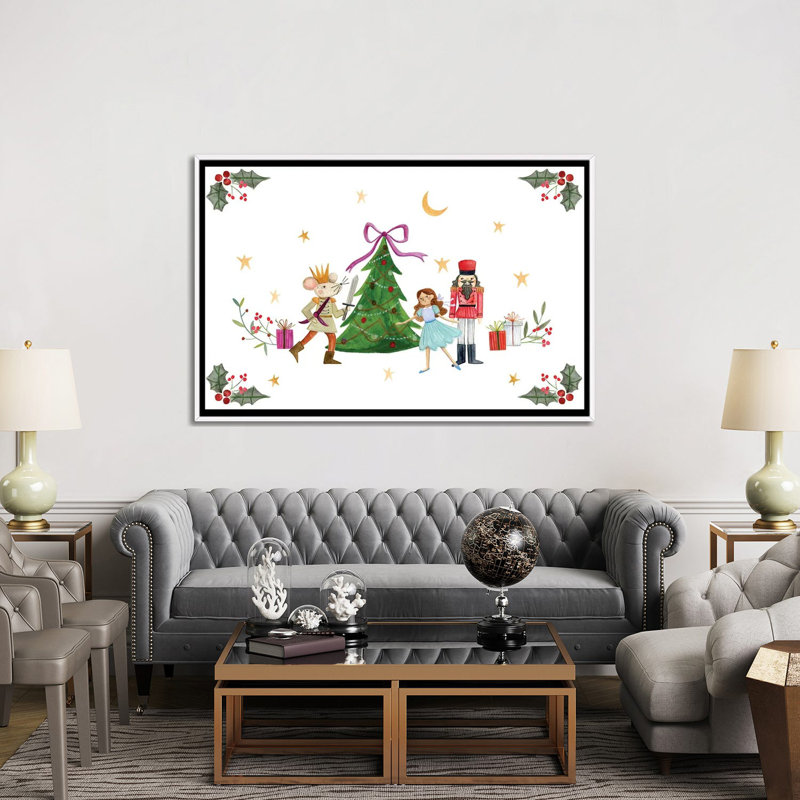 Casse-noisette autour de l'arbre de Noël - reproduction d'art murale - toile encadrée, H 40 po x l 60 po, Blanc