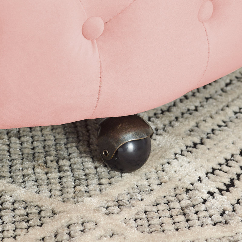 Button Tufted Velvet Upholstered Swivel Chair, Pink Velvet