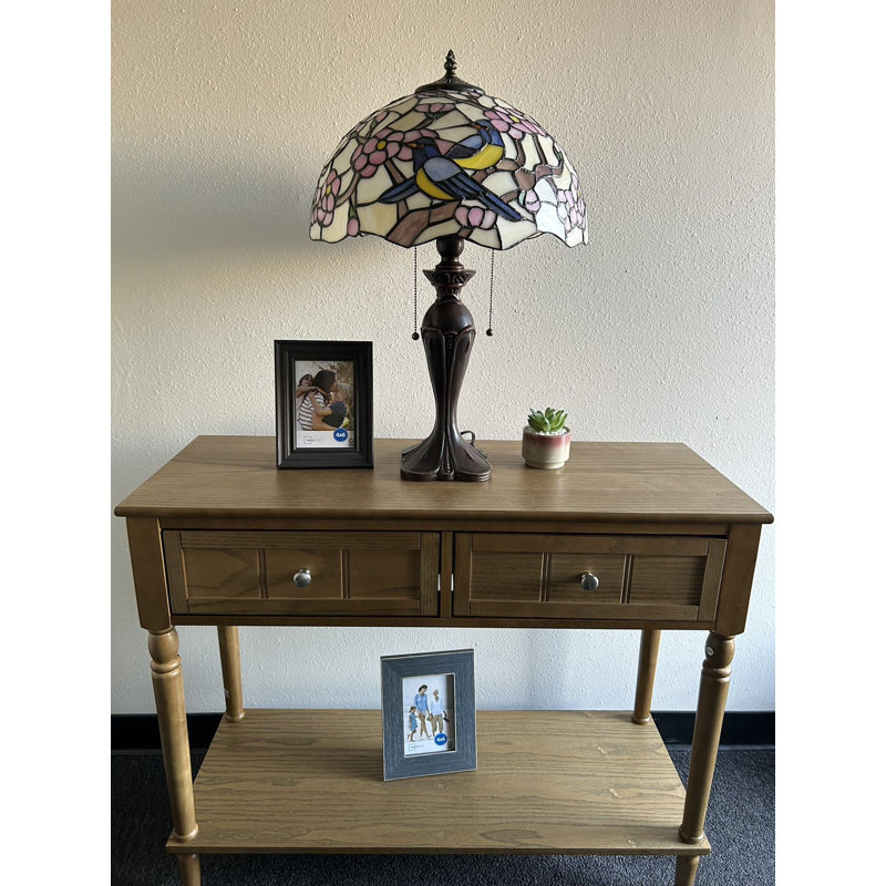 Haig Tiffany Style Table Lamp Magpie Bird Cherry Blossoms  LED Bulbs Included 16"W*16"D
