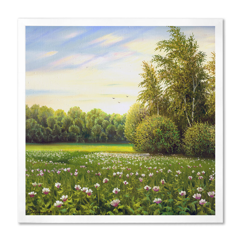 «Beautiful Summer Green Countryside Landscape», reproduction sur toile, H 16 po x l 16 po x P 1 po, Cadre photo blanc