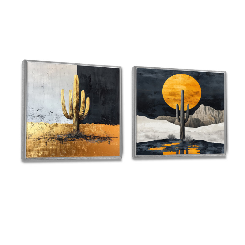 Cactus formes abstraites forme pure I - décoration murale cactus floral - art mural traditionnel 2 pièces, Cadre flottant