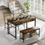 Ensemble de table de salle à manger pour 4 personnes, table de cuisine avec tiroirs de rangement, chaises et banc-1337015470