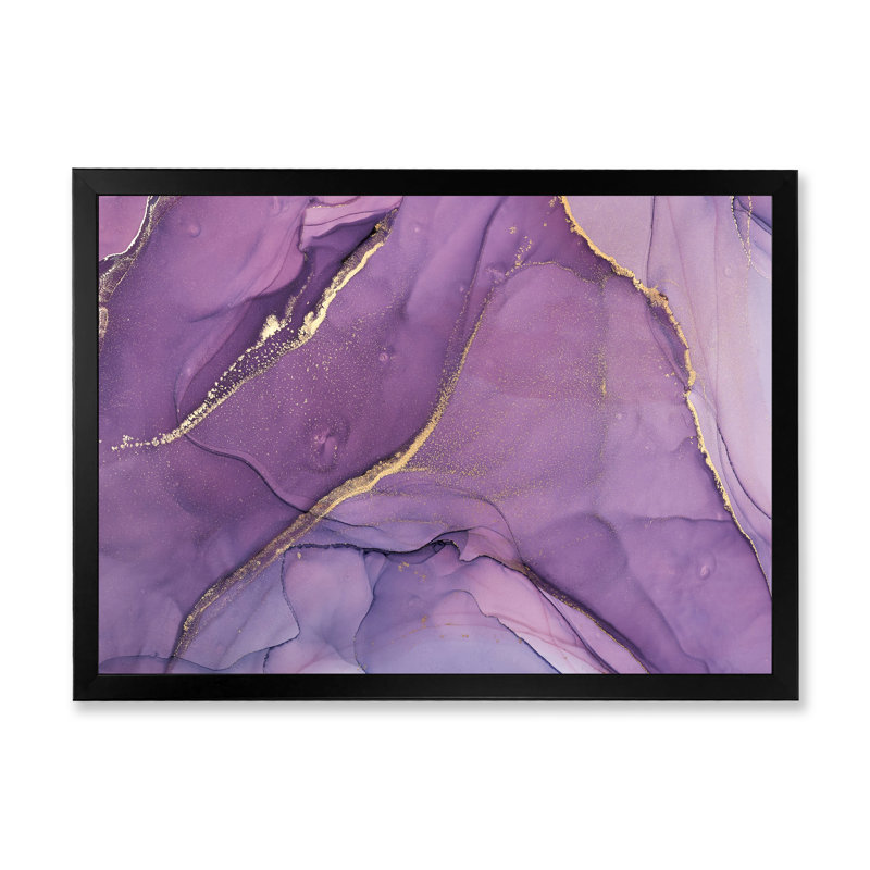 Mauve liquide vagues II - peinture sur toile, H 12 po x l 20 po x P 1 po, Cadre noir