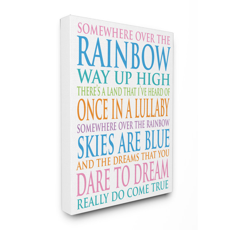 Art textuel sur toile de Gupton Somewhere Over the Rainbow, H 30 po x l 24 po x P 1,5 po