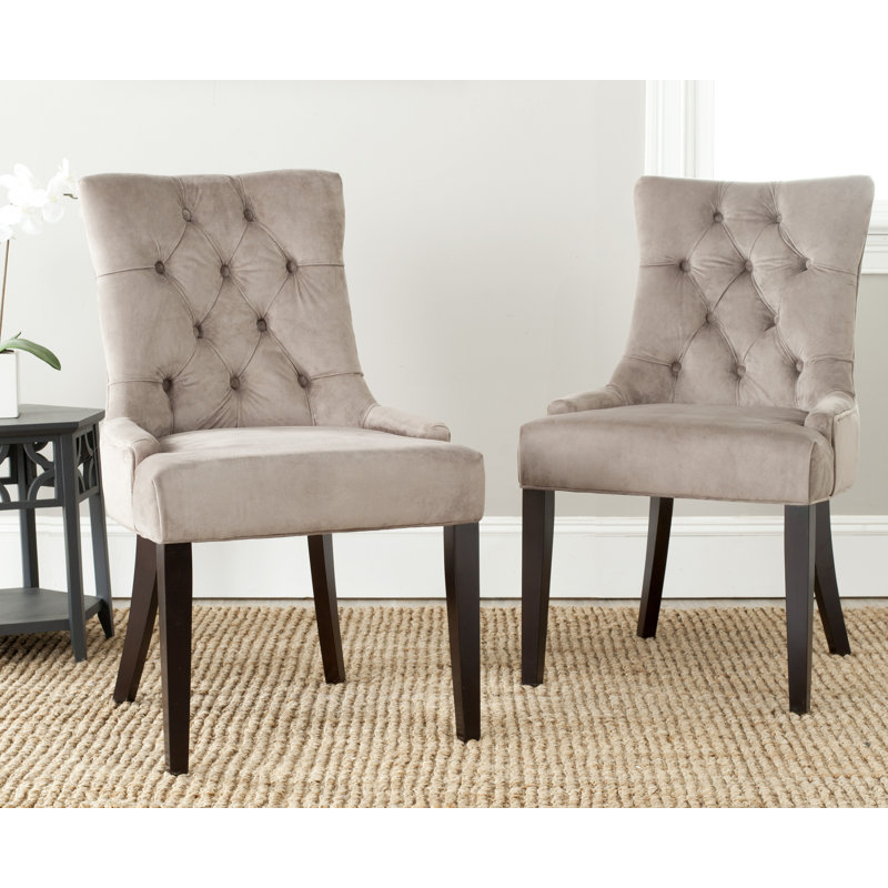Chaise d'appoint capitonnée en coton taupe Rische