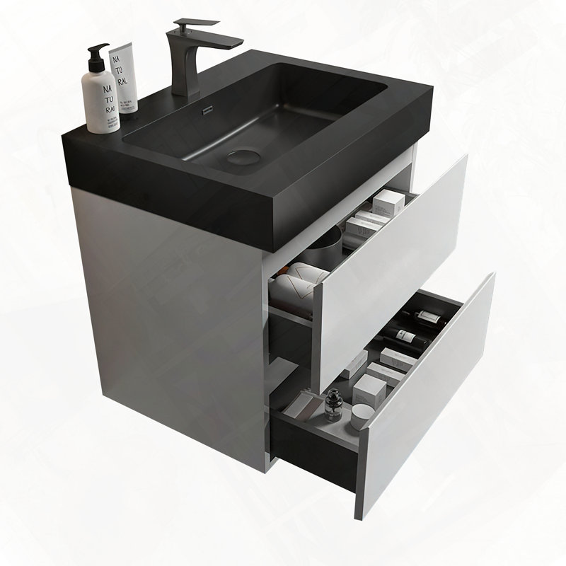 Meuble-lavabo mural flottant avec évier biseauté pré-assemblé, Blanc, 24"