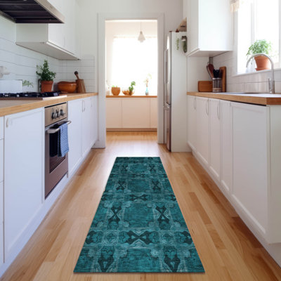 Premium Machine Washable Cerrito AMF564 Teal Rug
