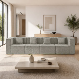 130" Wide Modern Modular Compression Sofa, Deep Seat Lounge Design With Oversized Contemporary Profile