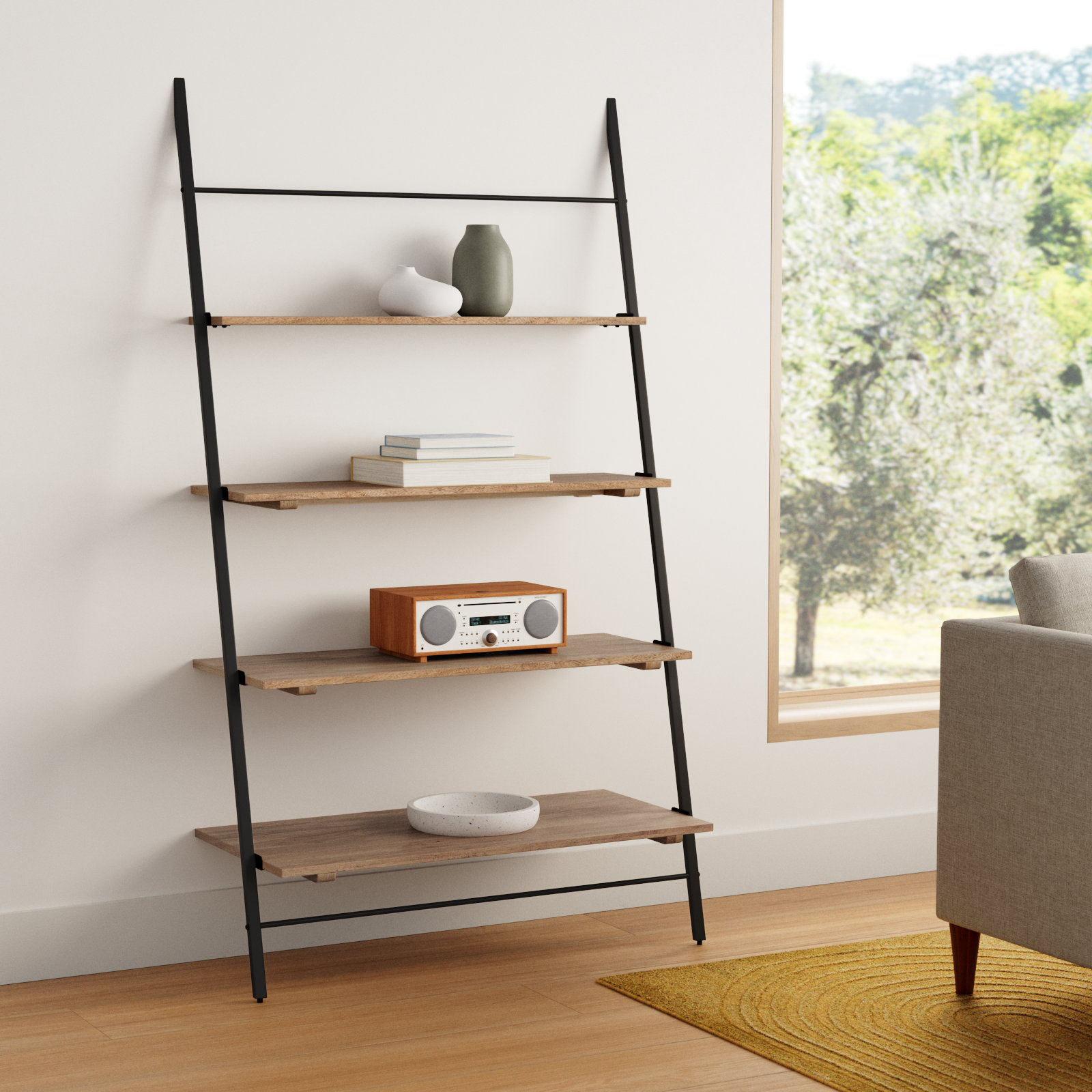 Innes Narrow Ladder Bookcase, Natural, (4 Shelves) 74" H x 42" W x 18" D