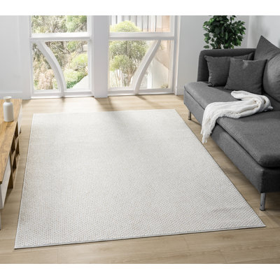 Sumena Washable Modern Living Room Area Rug - Polyester Loop Pile Weaving - Polyester Backing Pebble Design inspired Low Pile Rug, Cream, 