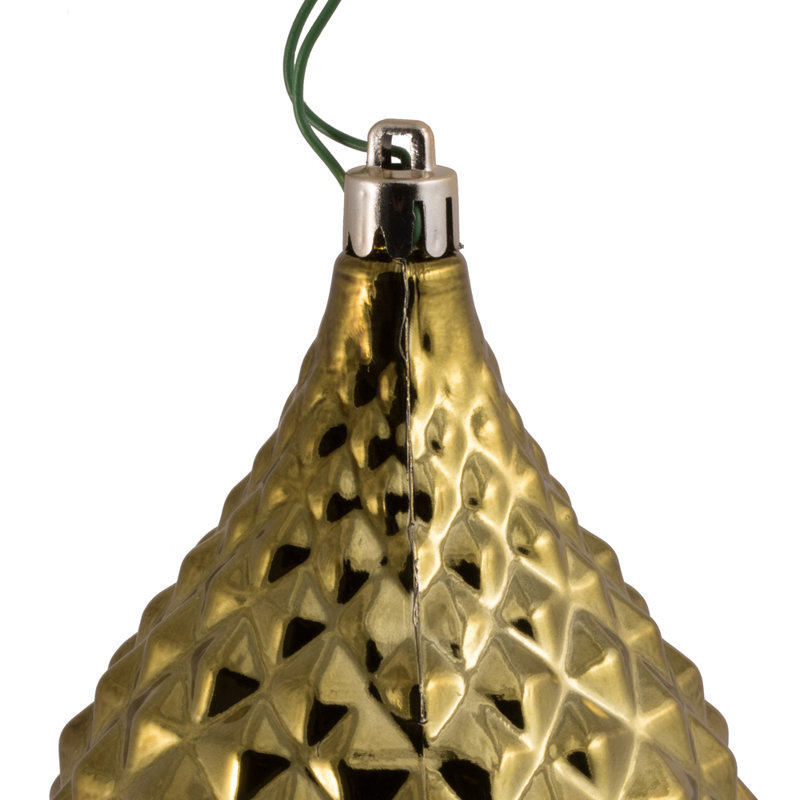  Ornement en forme de goutte olive brillant 6 po x 3 po, avec capuchons percés et câblés. Livré avec 4 par sac.